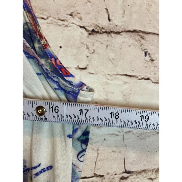 Peter Som Maxi Dress Womens Medium Blue Carribean Beach Scene Tie Back Halter - Picture 11 of 16